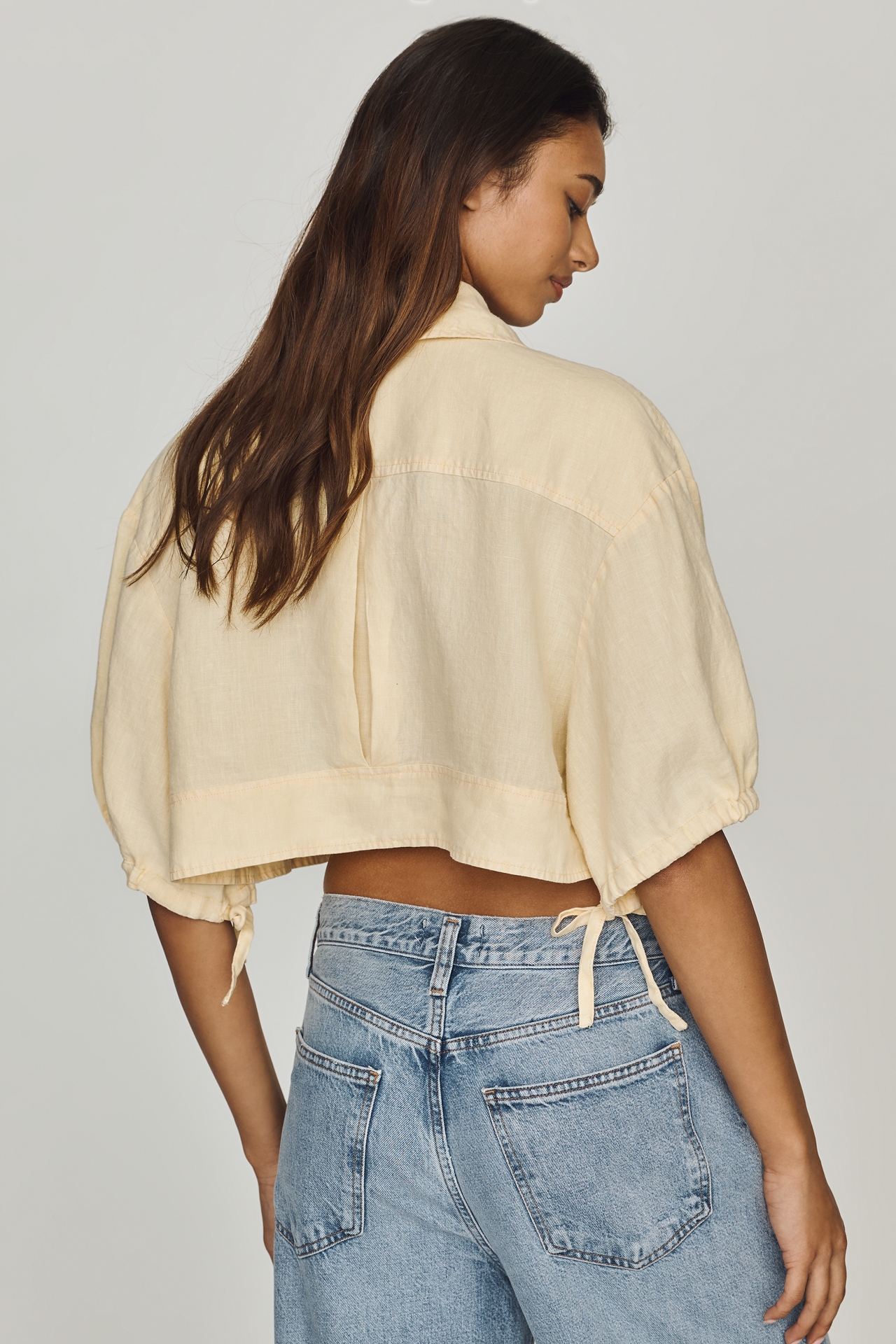 By Anthropologie Linen Crop Jacket