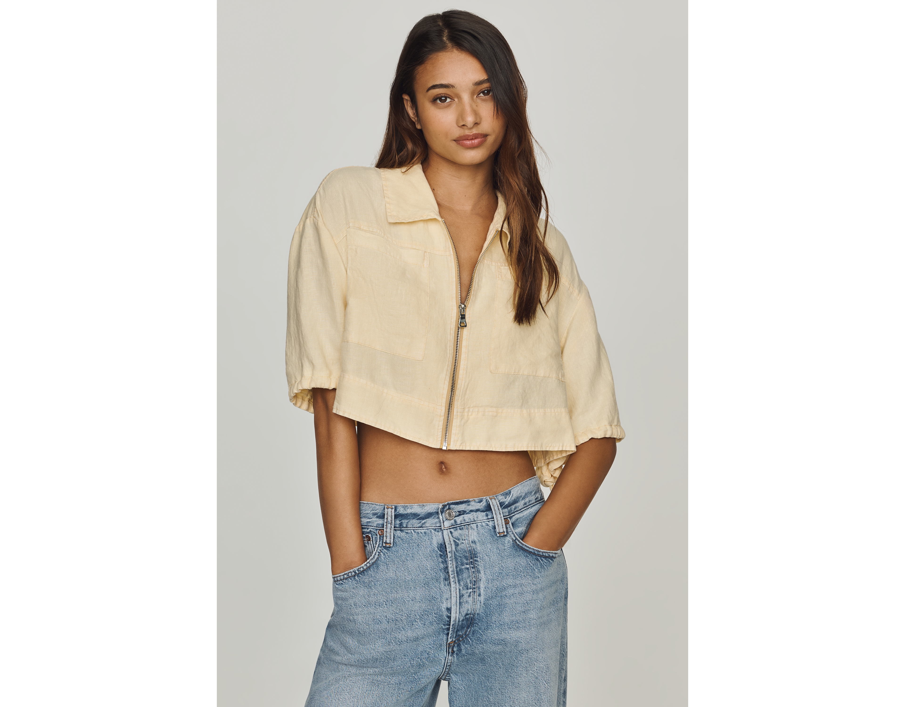 By Anthropologie Linen Crop Jacket