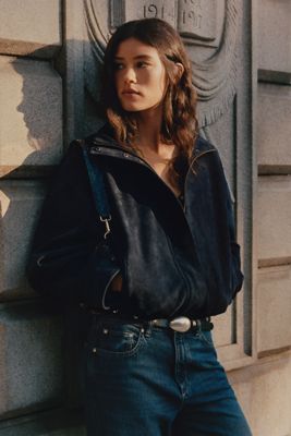 Maeve Imara Faux-Suede Funnel-Neck Jacket