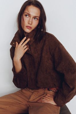 Maeve Imara Faux-Suede Funnel-Neck Jacket