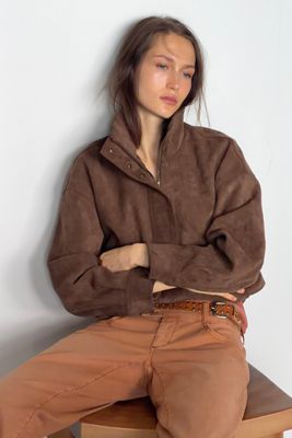 Maeve Imara Faux-Suede Funnel-Neck Jacket