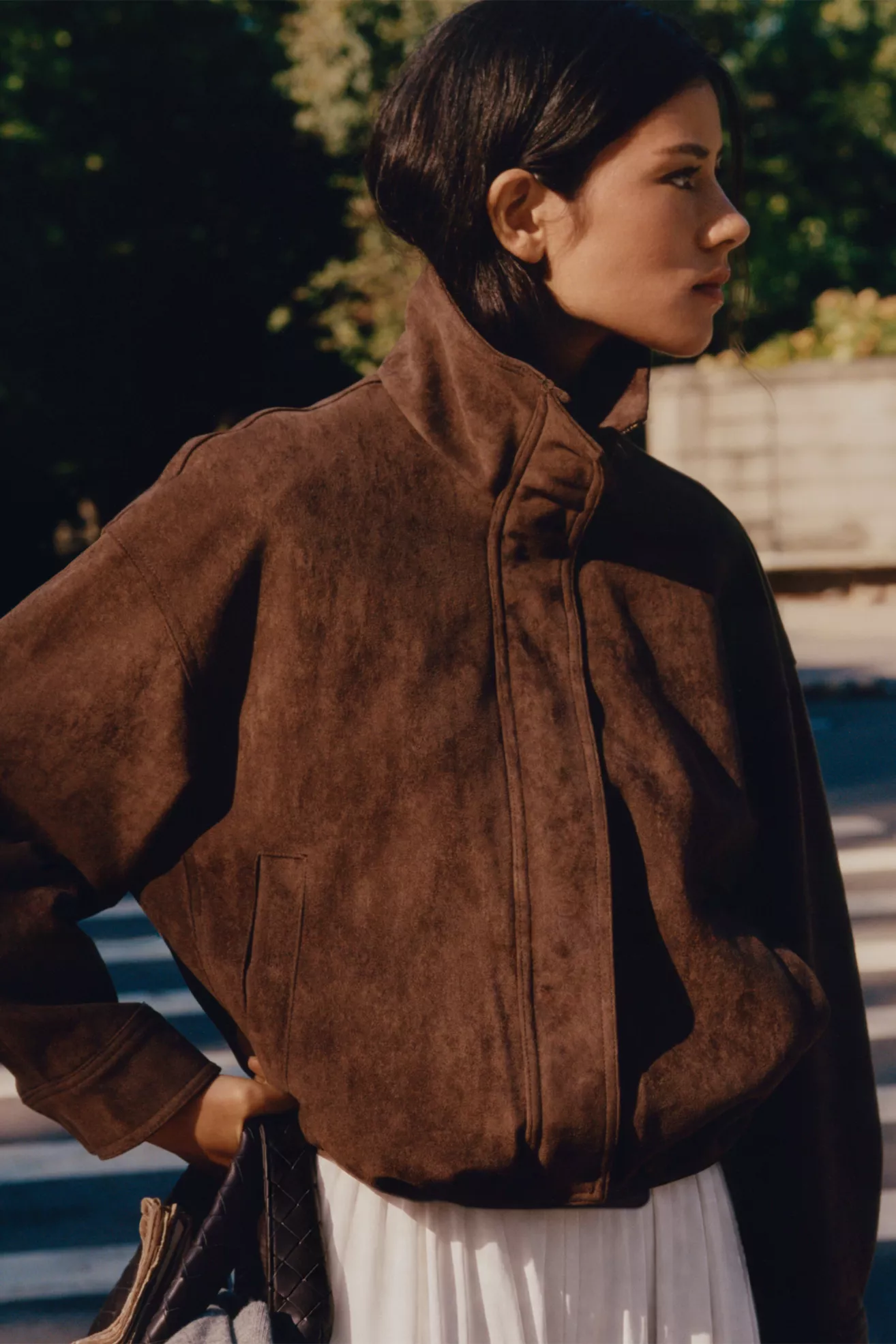 Maeve Imara Faux Suede Funnel Neck Jacket