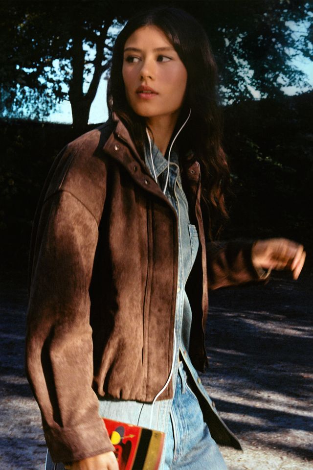 Maeve Imara Faux-Suede Funnel-Neck Jacket #1