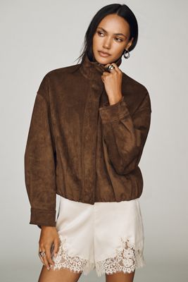 Maeve Imara Faux-Suede Funnel-Neck Jacket