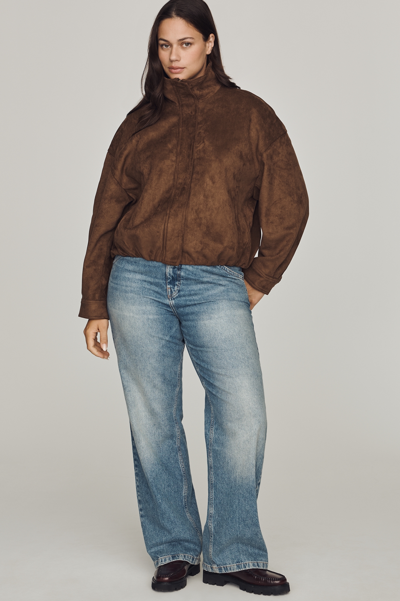Maeve Imara Faux-Suede Funnel-Neck Jacket
