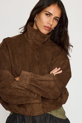 Maeve Kunstwildleder-Trichter-Kragen-Jacke