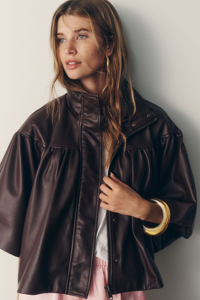 By Anthropologie Faux-Leather Funnel-Neck Jacket #3