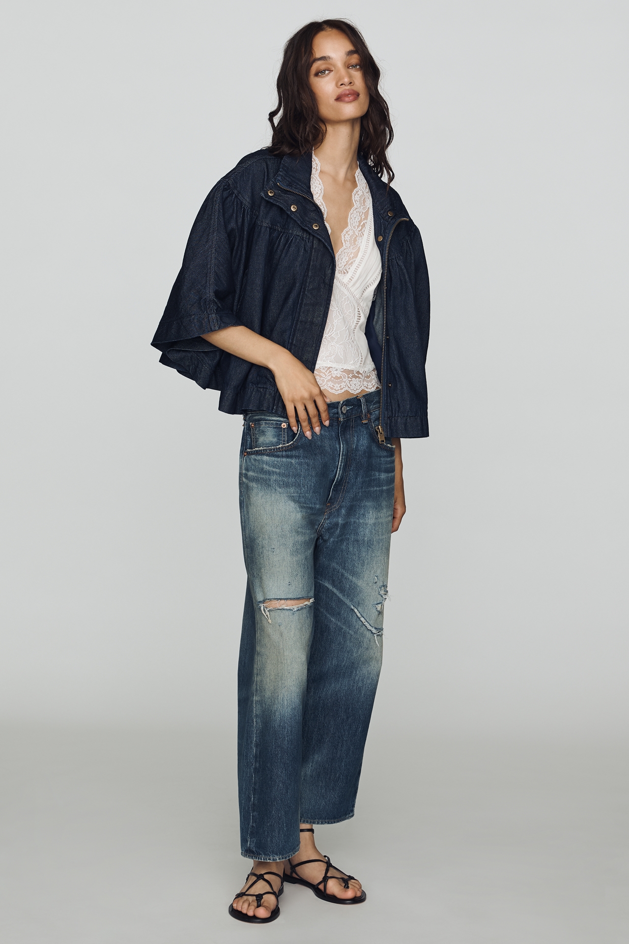 By Anthropologie Denim Funnel-Neck Jacket