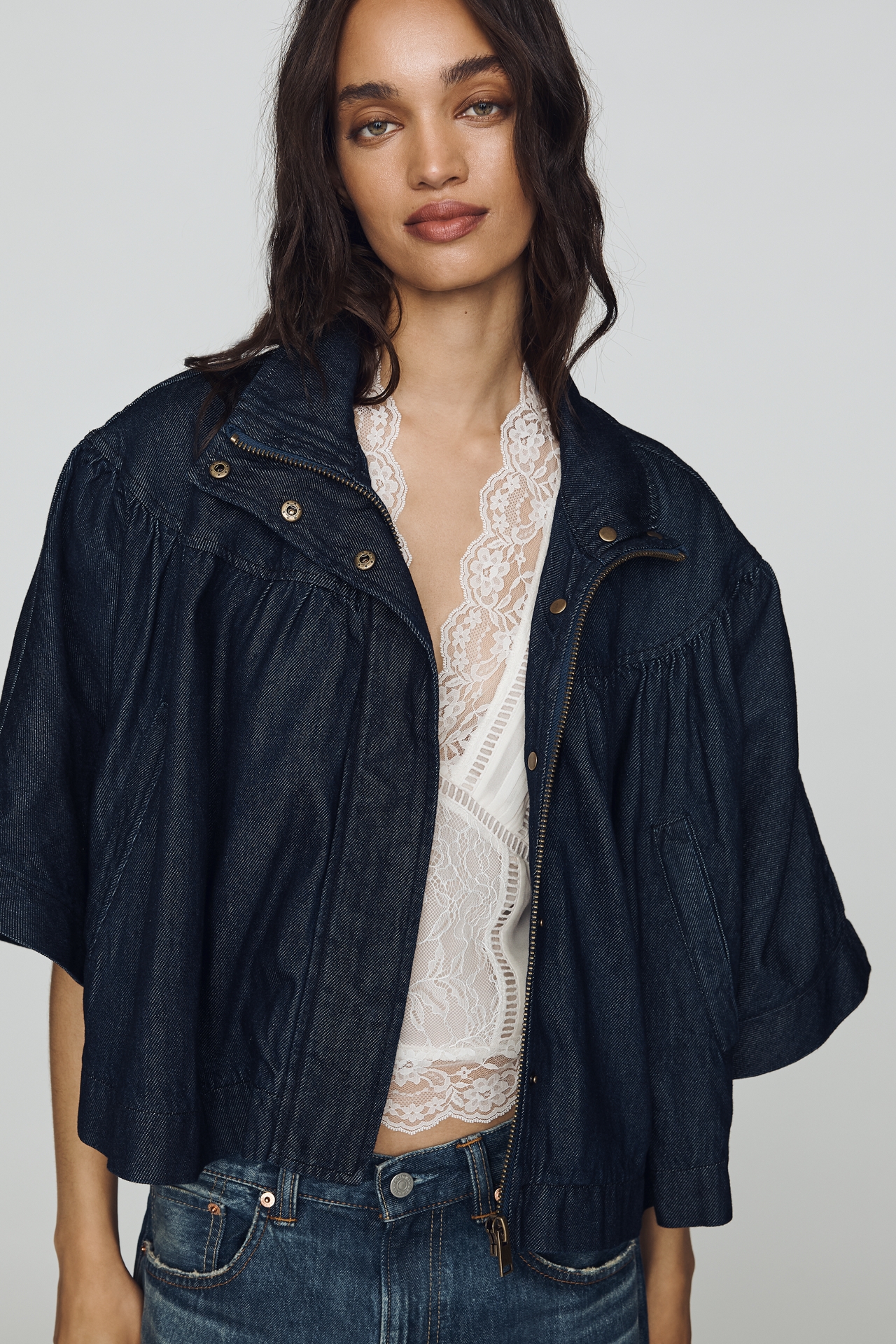 By Anthropologie Denim Funnel-Neck Jacket