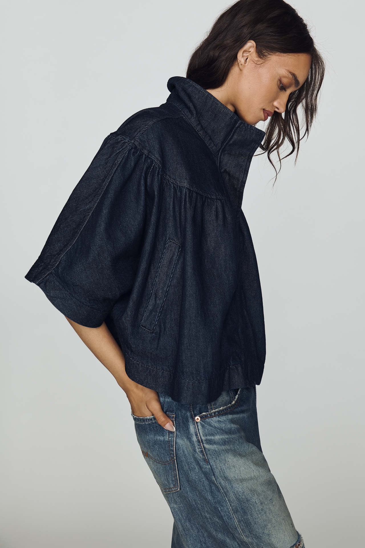By Anthropologie Denim Funnel-Neck Jacket