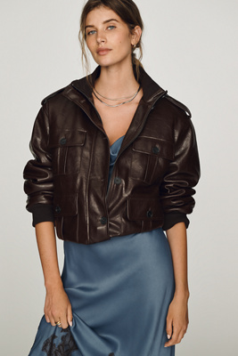 Maeve Faux-leather Utility Jacket In Brown