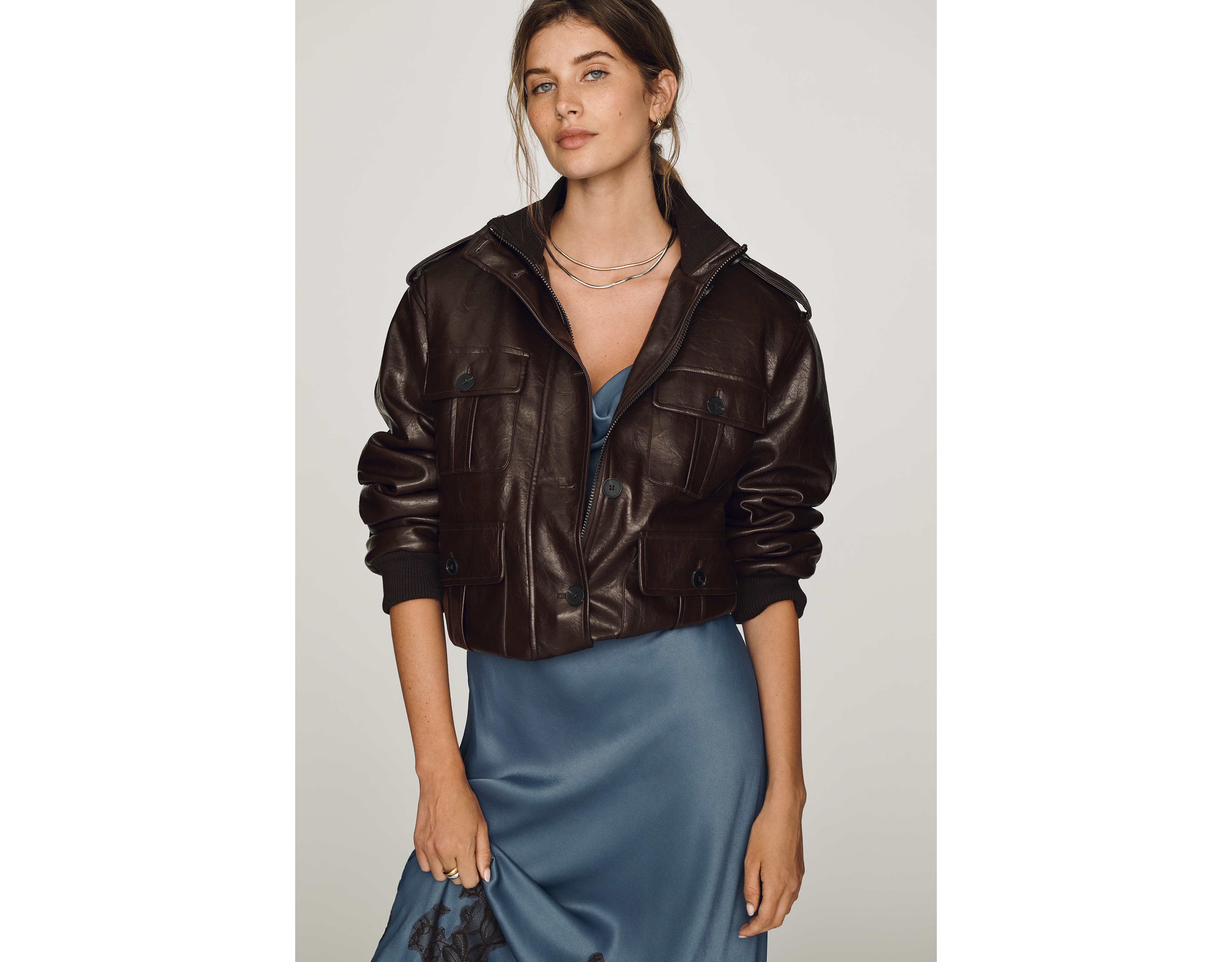 Maeve Faux Leather Utility Jacket