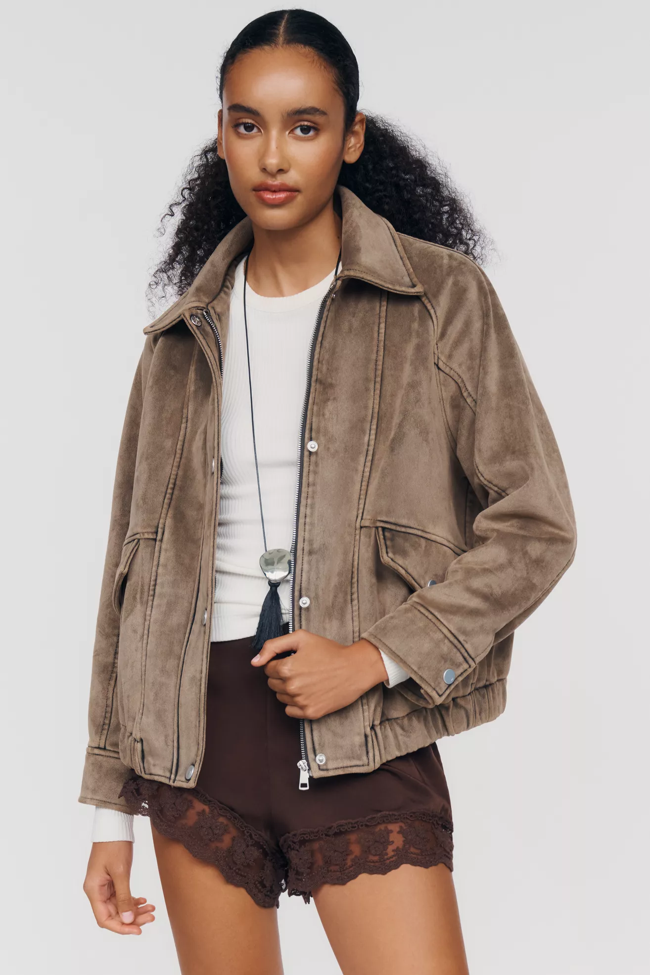 Pilcro Willa Faux Suede Aviator Jacket