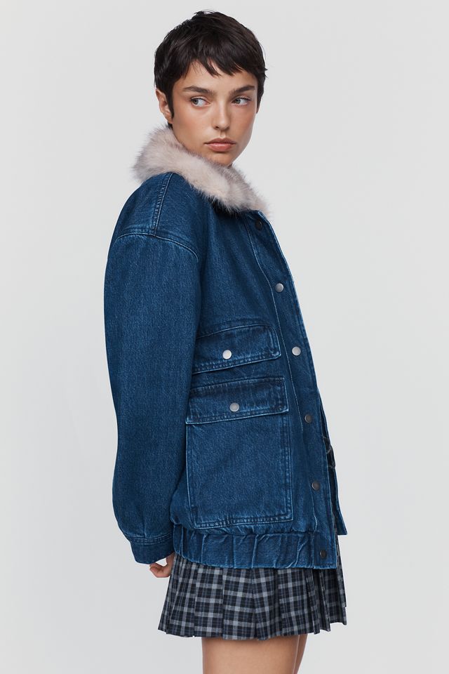Maeve Denim Faux-Fur Collar Barn Jacket #1
