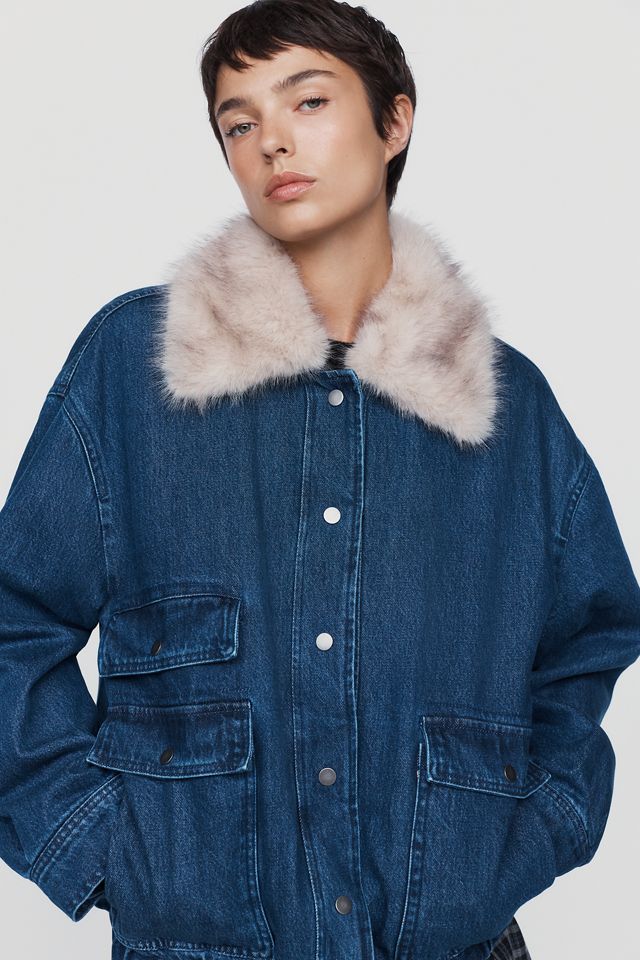 Maeve Denim Faux-Fur Collar Barn Jacket #4