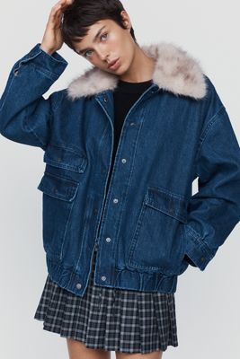 Maeve Denim Faux Fur Collar Barn Jacket