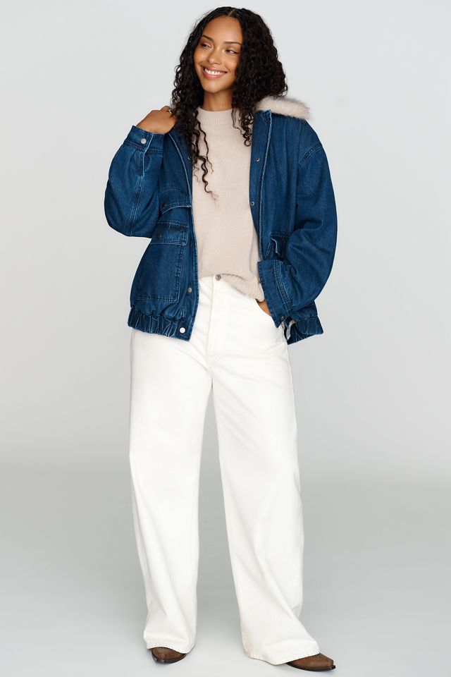 Maeve Denim Faux Fur Collar Barn Jacket #7