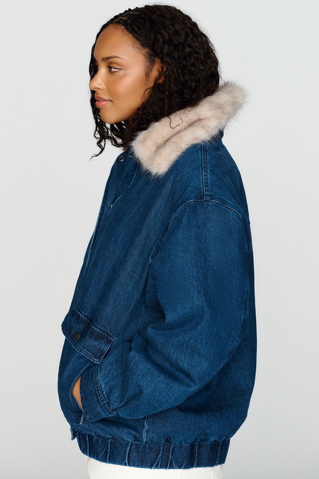 Maeve Denim Faux Fur Collar Barn Jacket #8