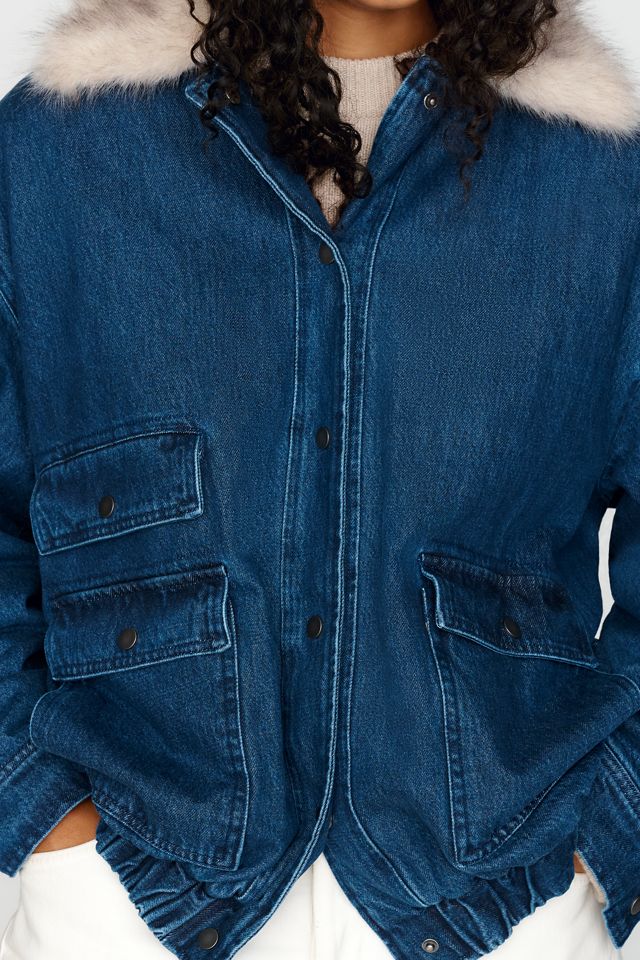 Maeve Denim Faux Fur Collar Barn Jacket #9