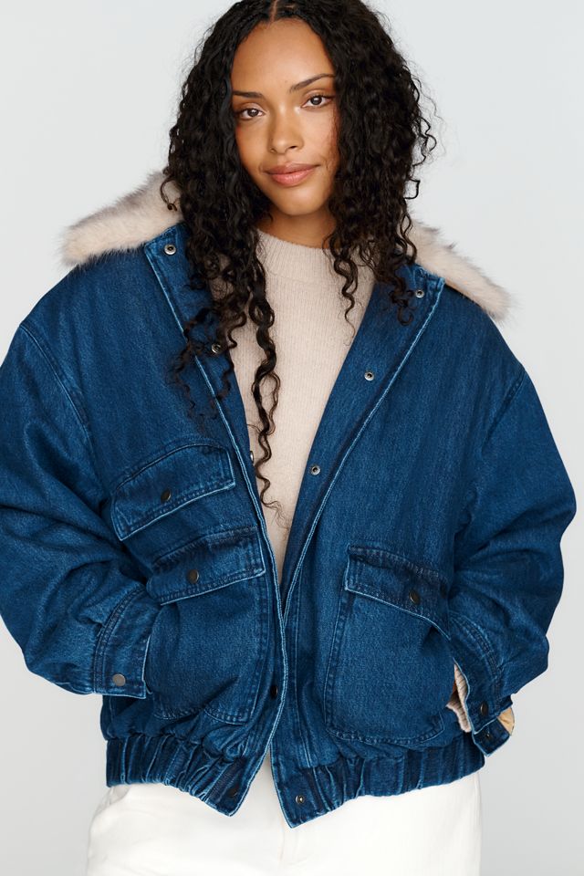Maeve Denim Faux Fur Collar Barn Jacket #6