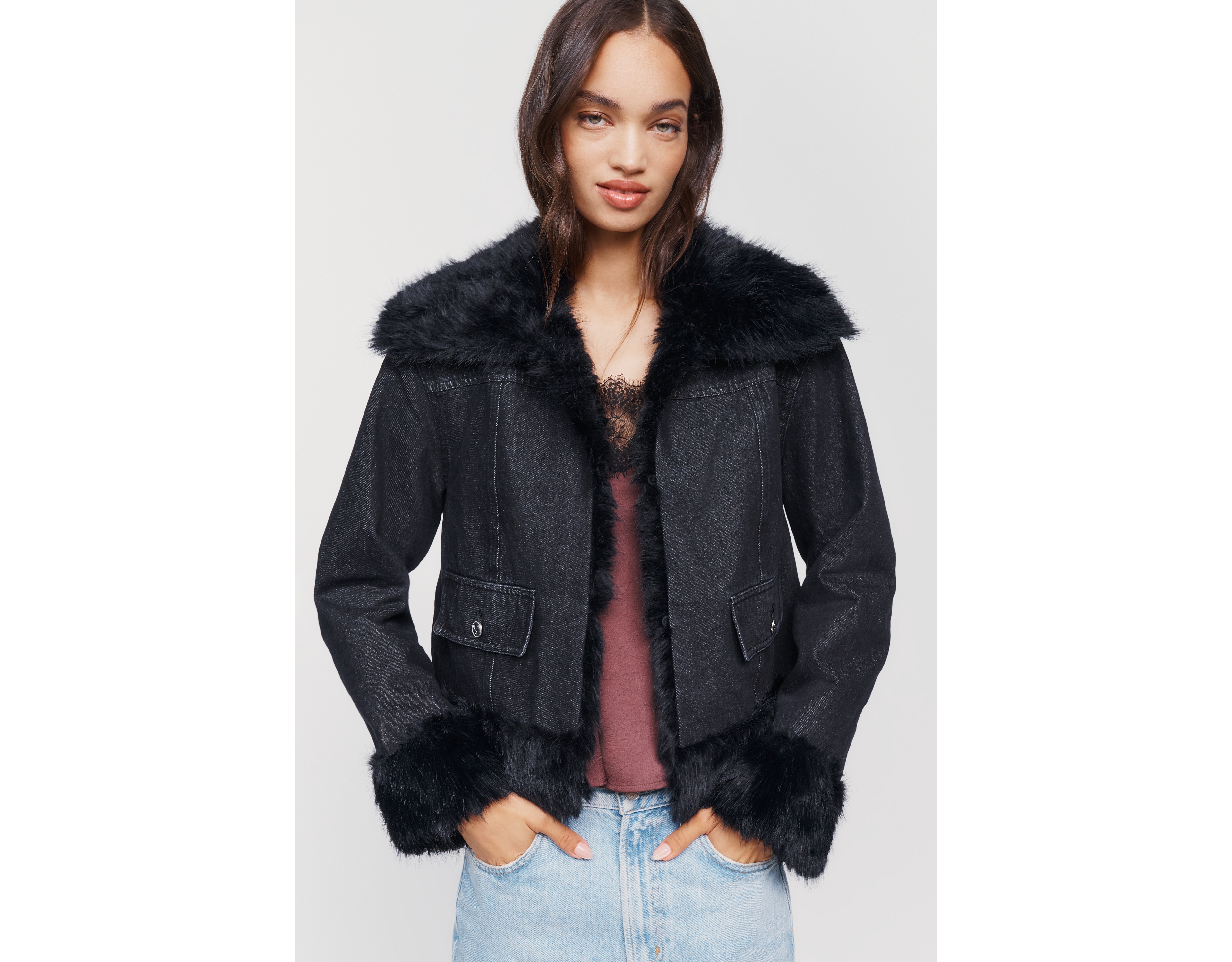 Maeve 100% Cotton Faux Fur Trim Jacket