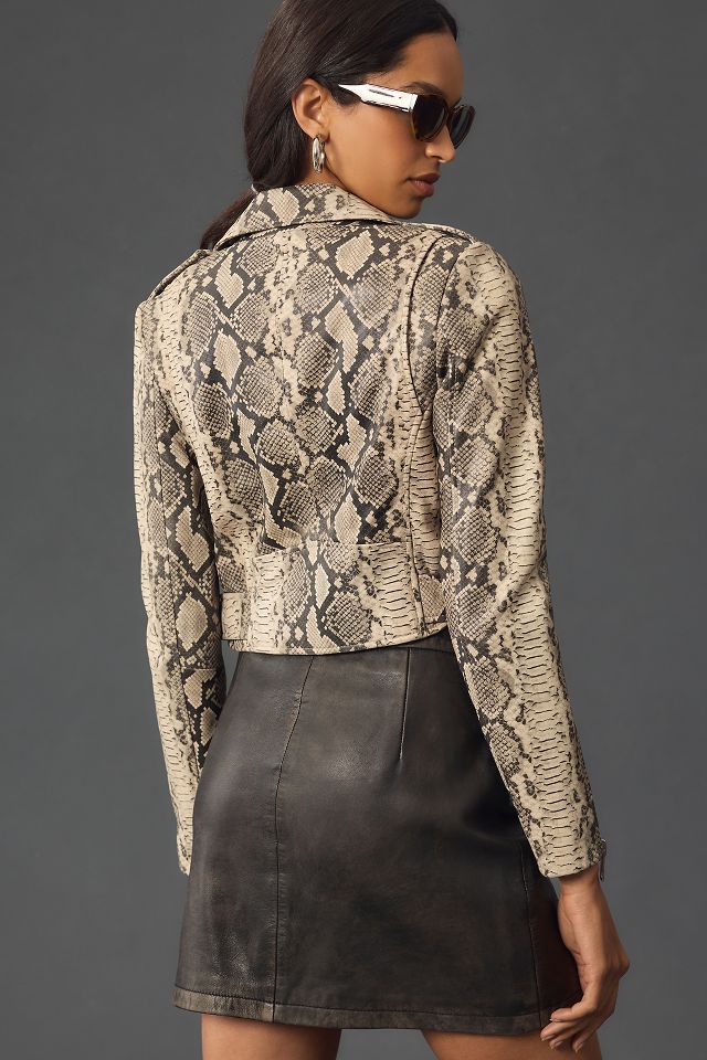 Walter Baker Jase Snake Cropped Leather Jacket