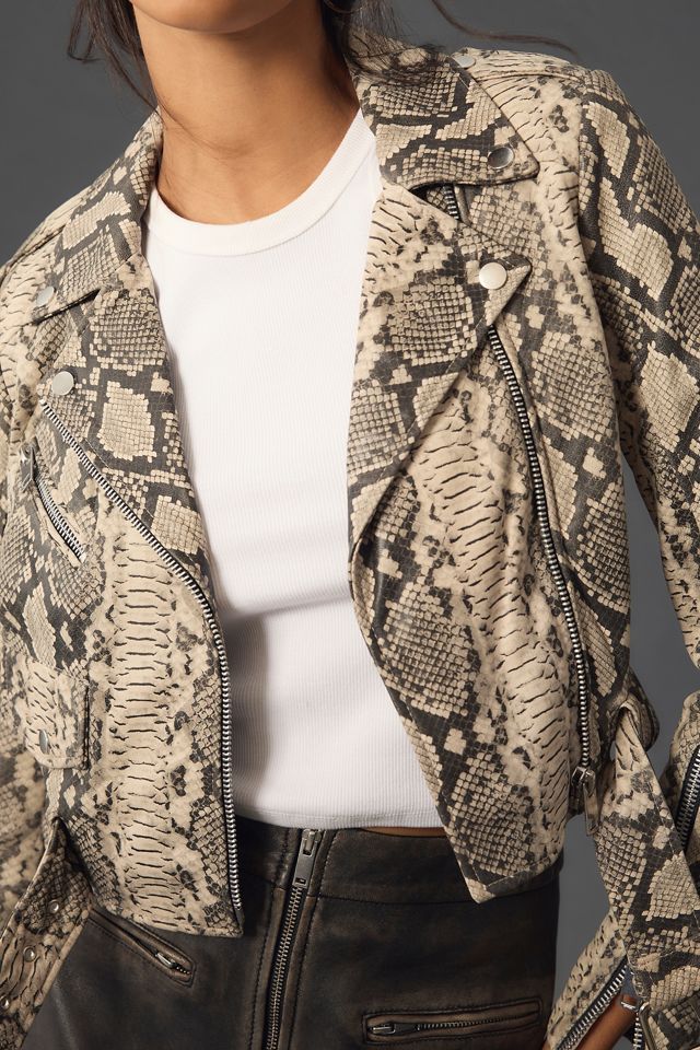 Walter Baker Jase Snake Cropped Leather Jacket