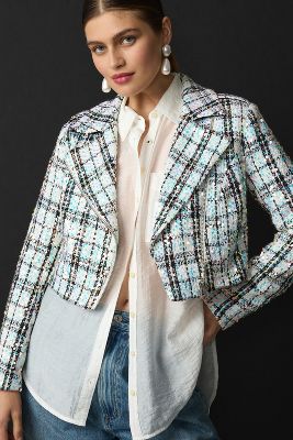 Shop Walter Baker Renae Sequin Tweed Moto Jacket In Multicolor