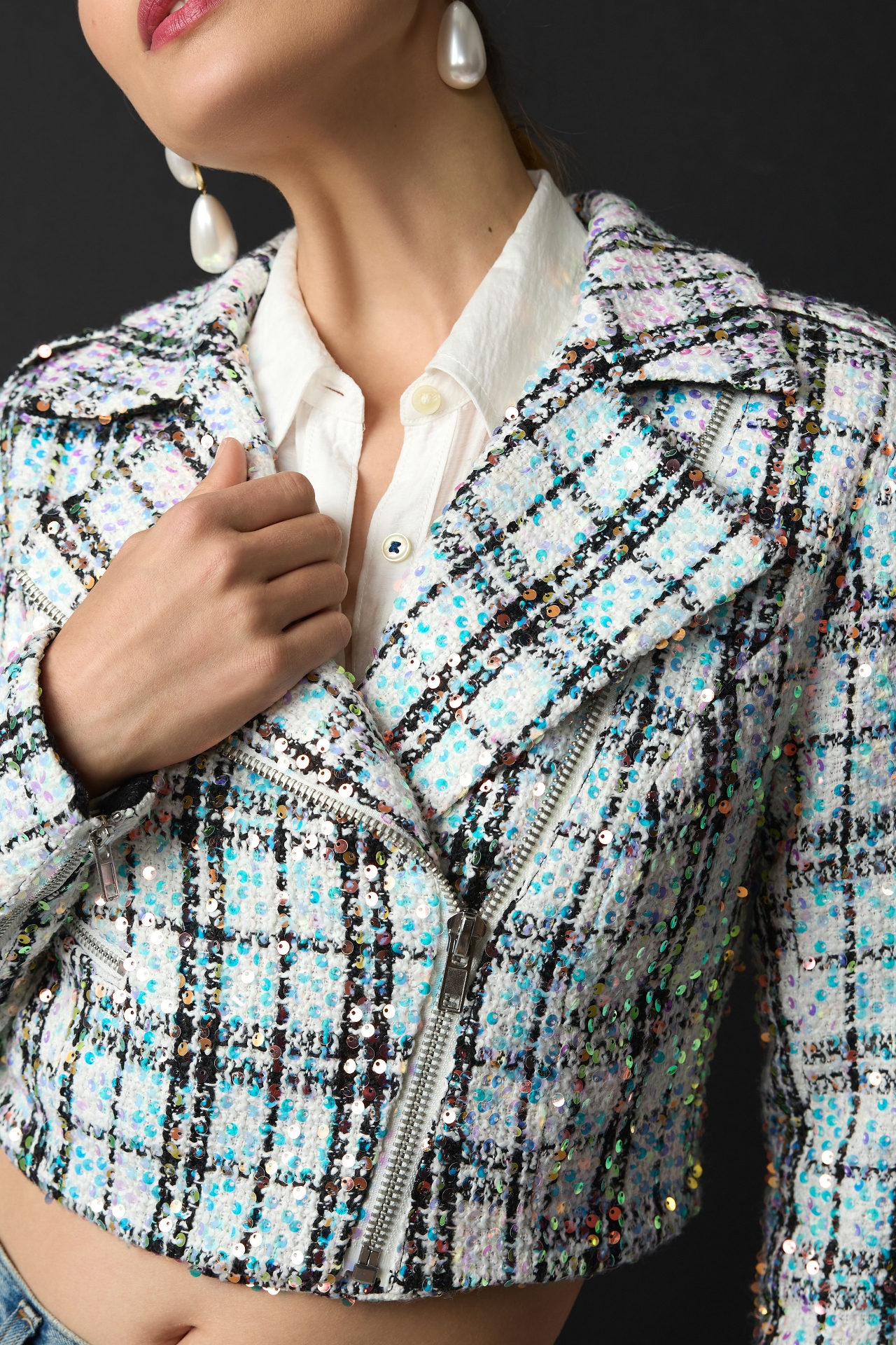 Walter Baker Renae Sequin Tweed Moto Jacket