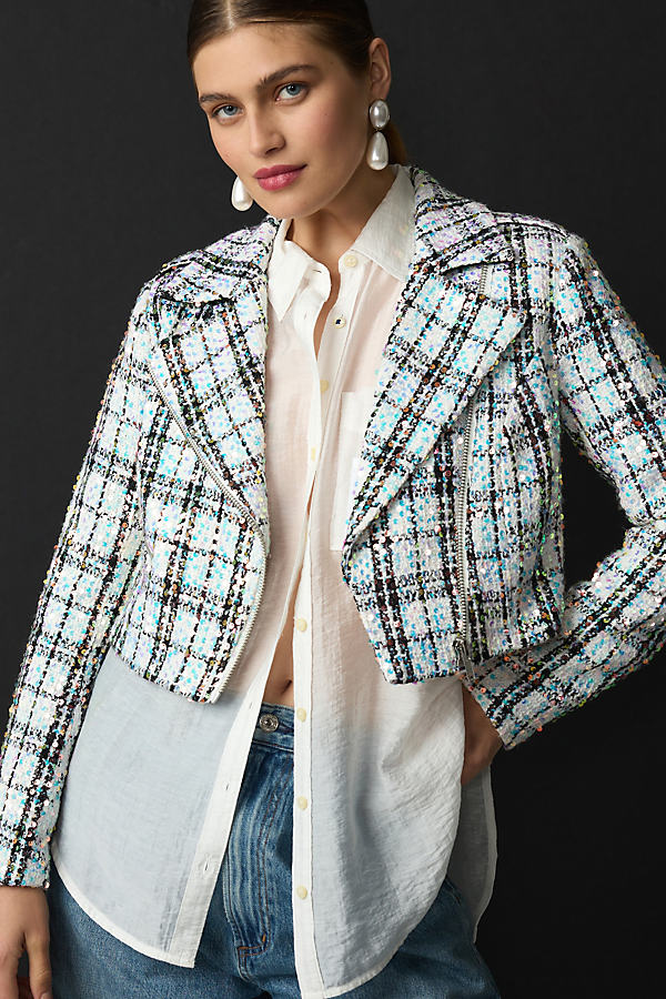 Shop Walter Baker Renae Sequin Tweed Moto Jacket In Multicolor