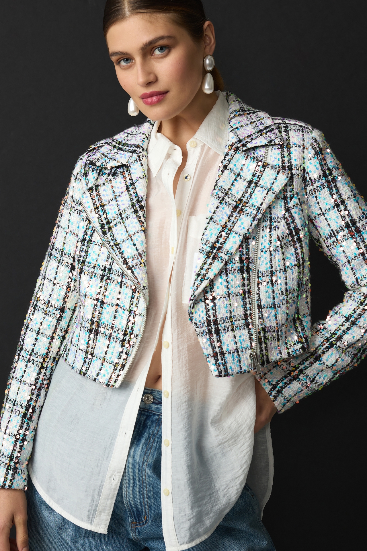 Walter Baker Renae Sequin Tweed Moto Jacket