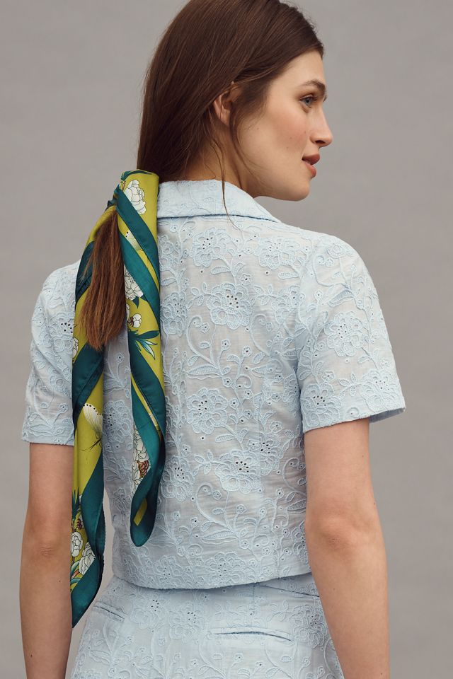 Walter Baker Miranda Seychelles Embroidered Cropped Short-Sleeve