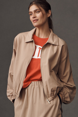 Maeve Sporty Crop Bomber Jacket In Neutral