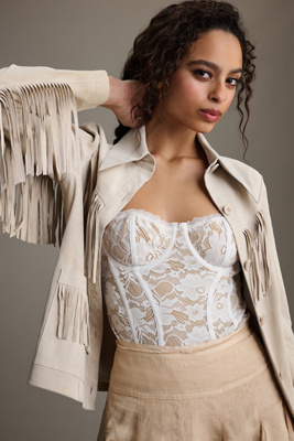 Soia & Kyo Fringe Suede Jacket In Beige