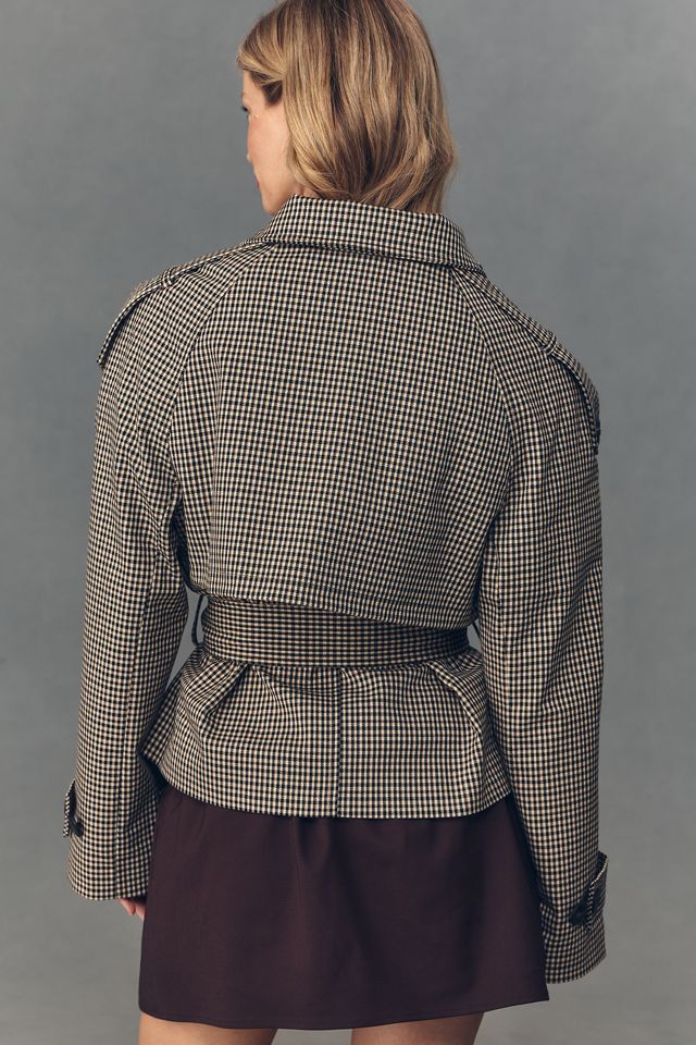 By Anthropologie Crop Plaid Trench Coat #7