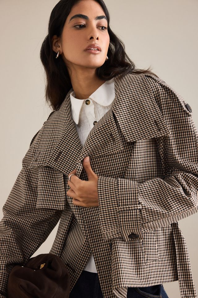 By Anthropologie Crop Plaid Trench Coat | Anthropologie