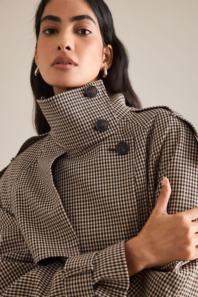 By Anthropologie Crop Plaid Trench Coat #4