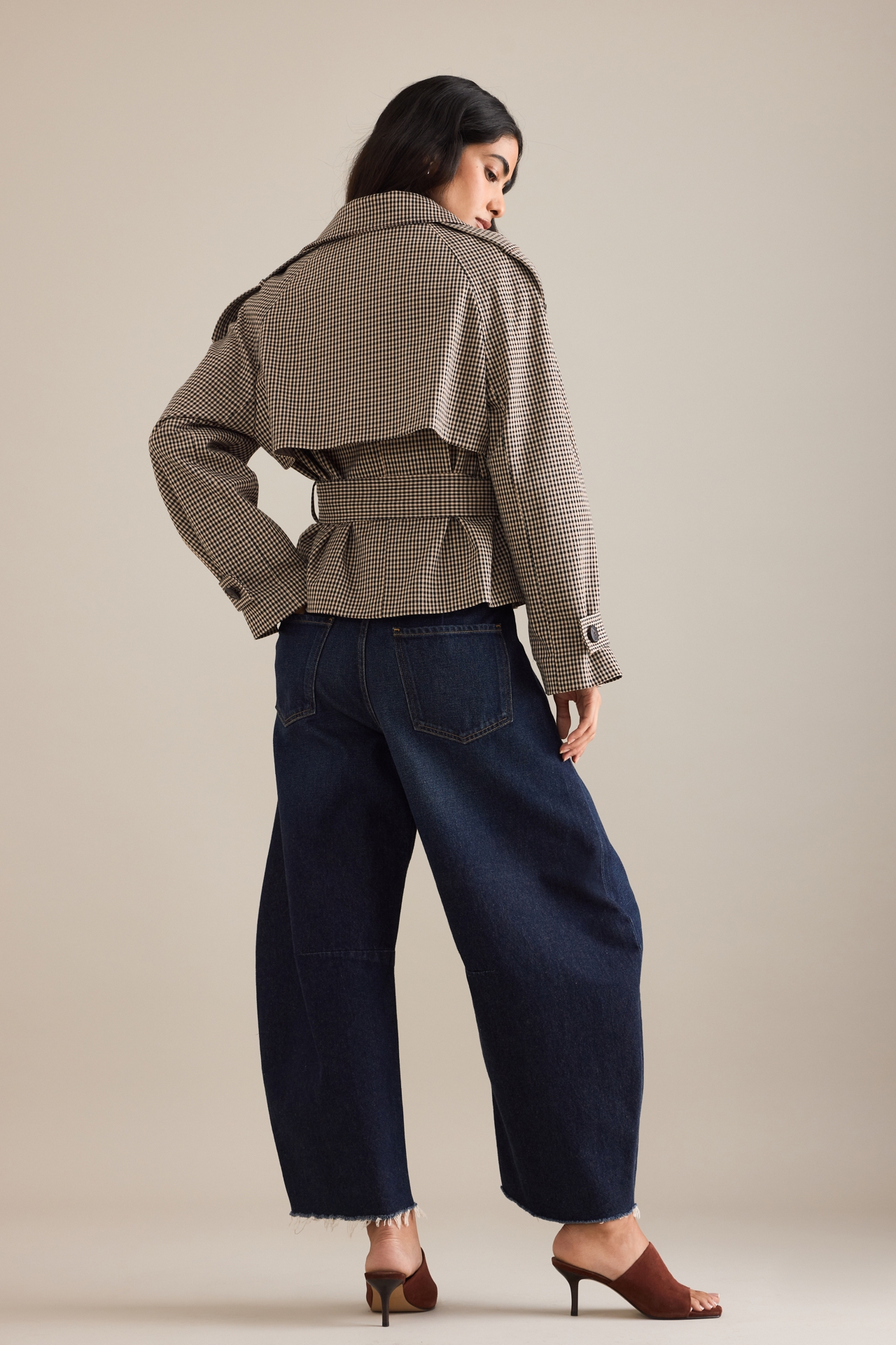By Anthropologie Crop Plaid Trench Coat