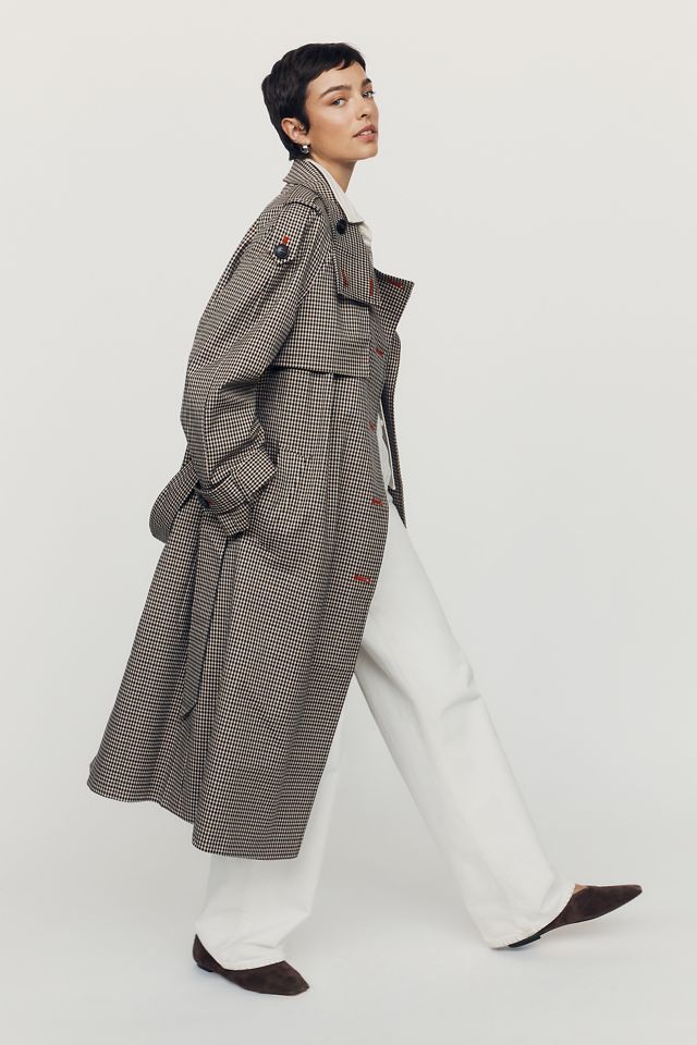By Anthropologie Lottie Longline Check Trench Coat #1