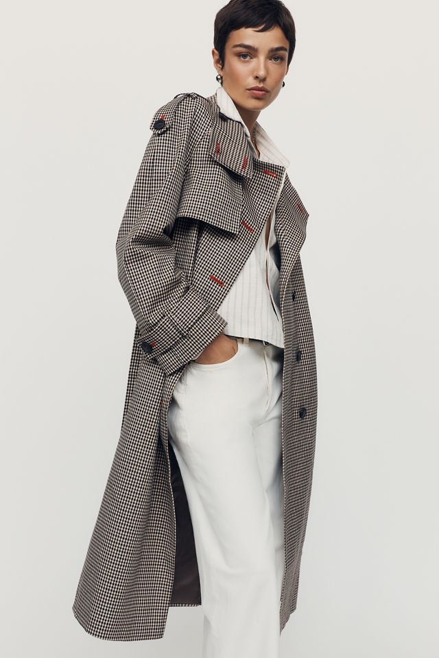 By Anthropologie Lottie Longline Check Trench Coat #2