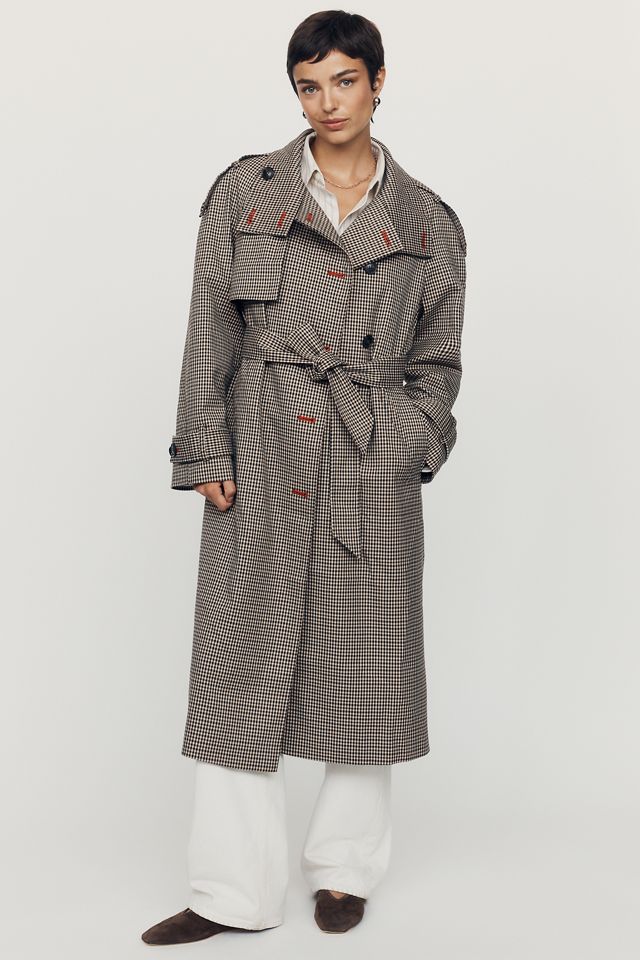 By Anthropologie Lottie Longline Check Trench Coat #4