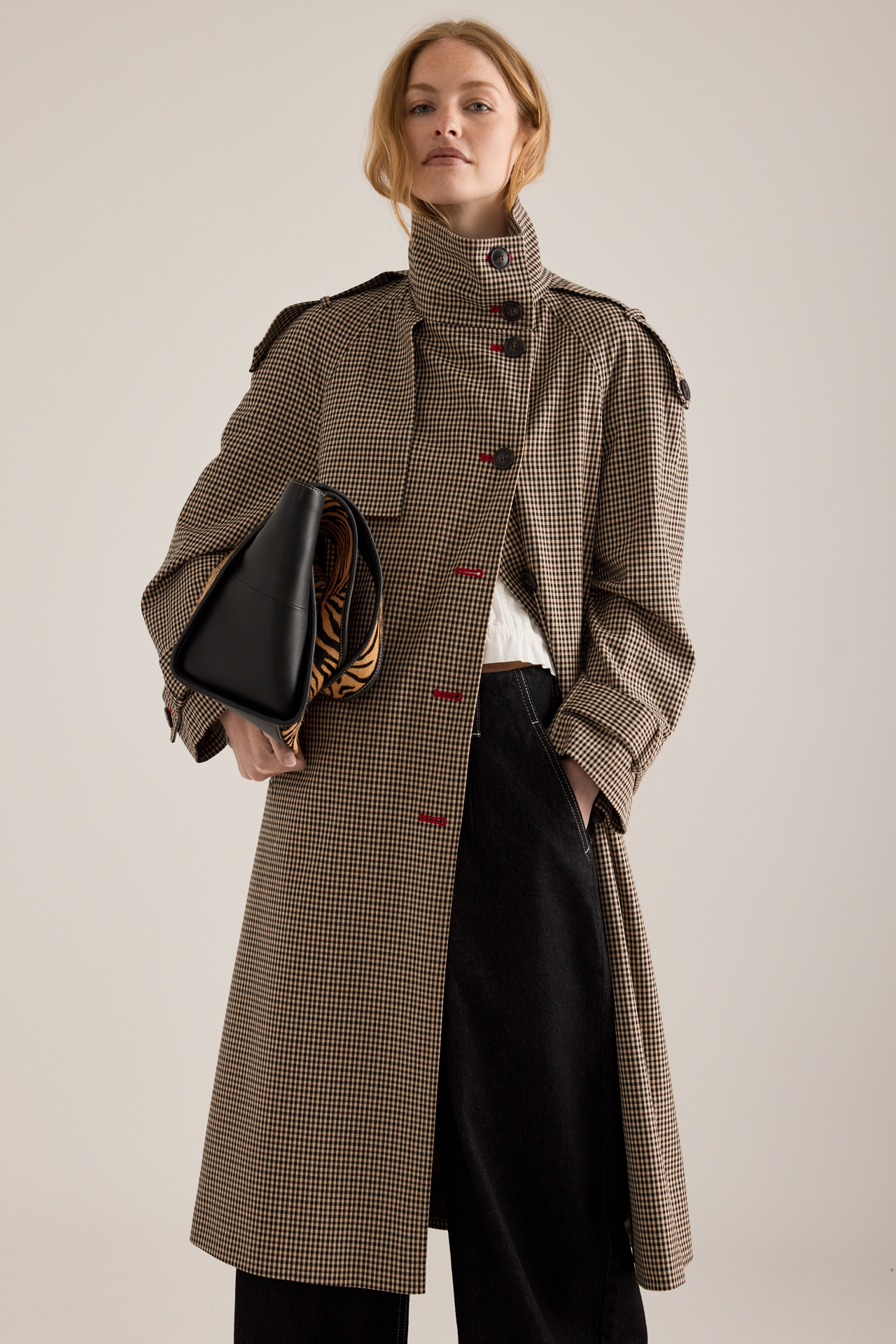 By Anthropologie Lottie Longline Check Trench Coat