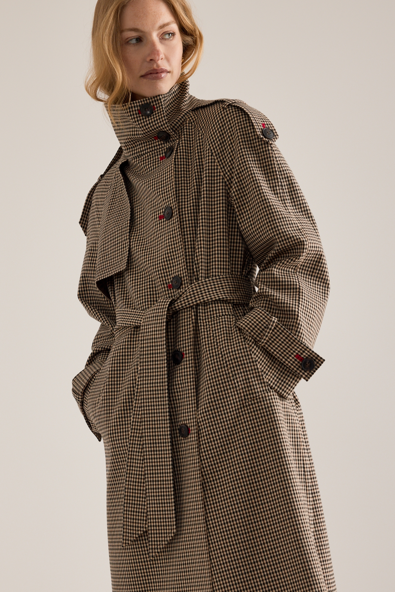 By Anthropologie Lottie Longline Check Trench Coat