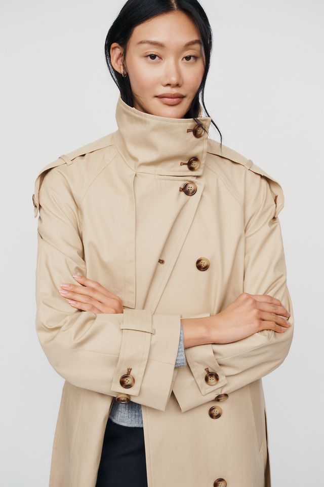 By Anthropologie 100% Cotton Funnel Neck Trench Coat #1