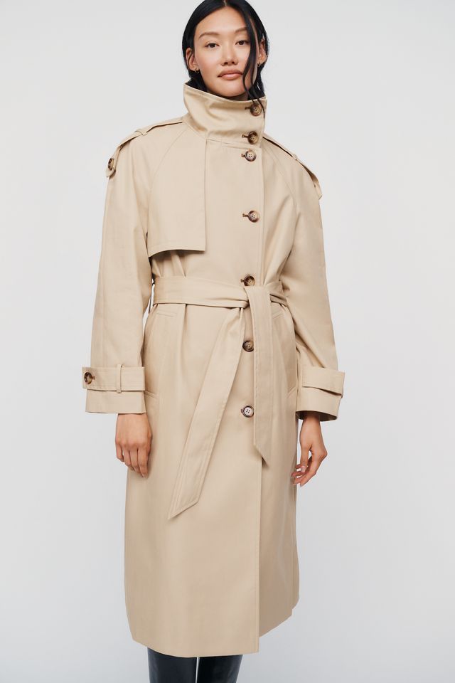 By Anthropologie 100% Cotton Funnel Neck Trench Coat #4
