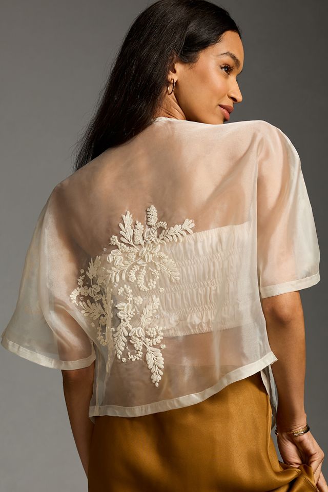 By Anthropologie Sheer Embroidered Organza Jacket #1
