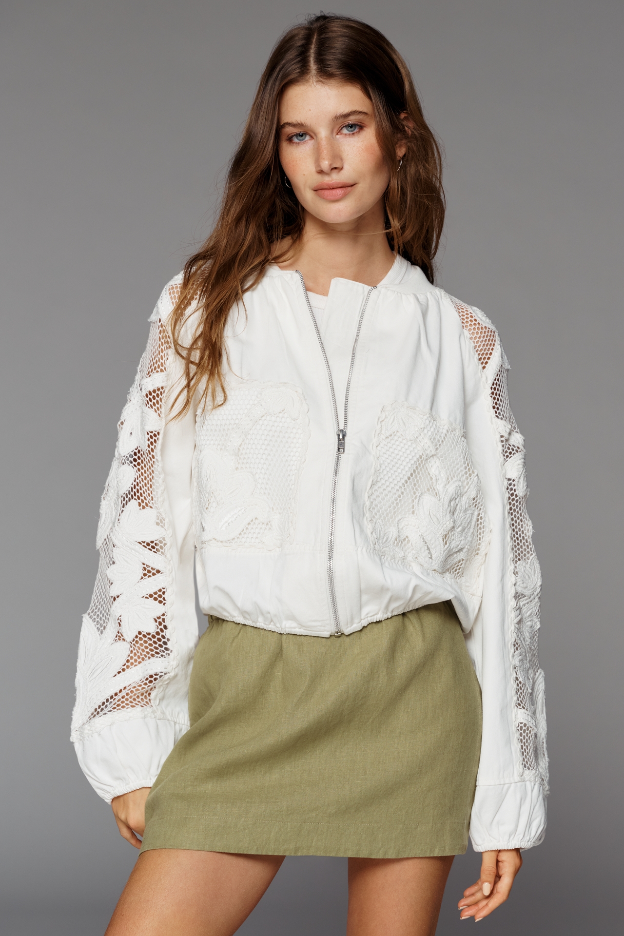 By Anthropologie Floral Embroidered Bomber Jacket