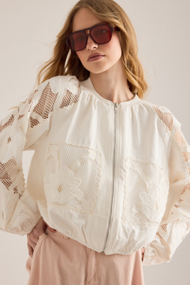 By Anthropologie Floral Embroidered Bomber Jacket