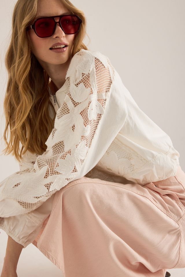 By Anthropologie Floral Embroidered Bomber Jacket #1