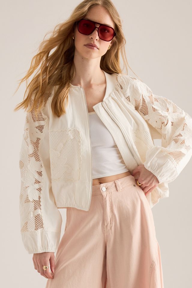 By Anthropologie Floral Embroidered Bomber Jacket #4